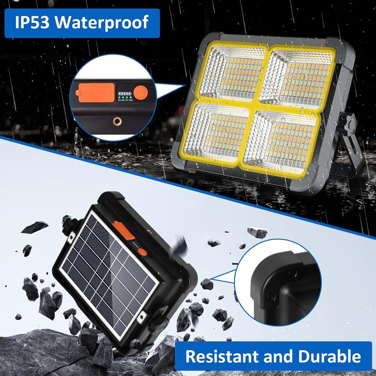Solar LED Flood Light 100W – Emergency Power Bank