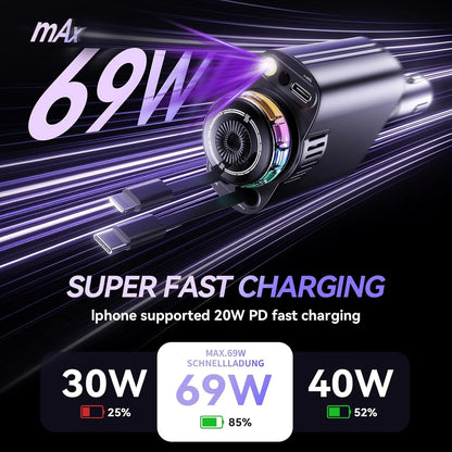 5 in 1 Retractable Fast Car Charger with Starlight & Aromatherapy