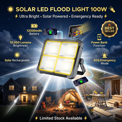 Solar LED Flood Light 100W – Emergency Power Bank