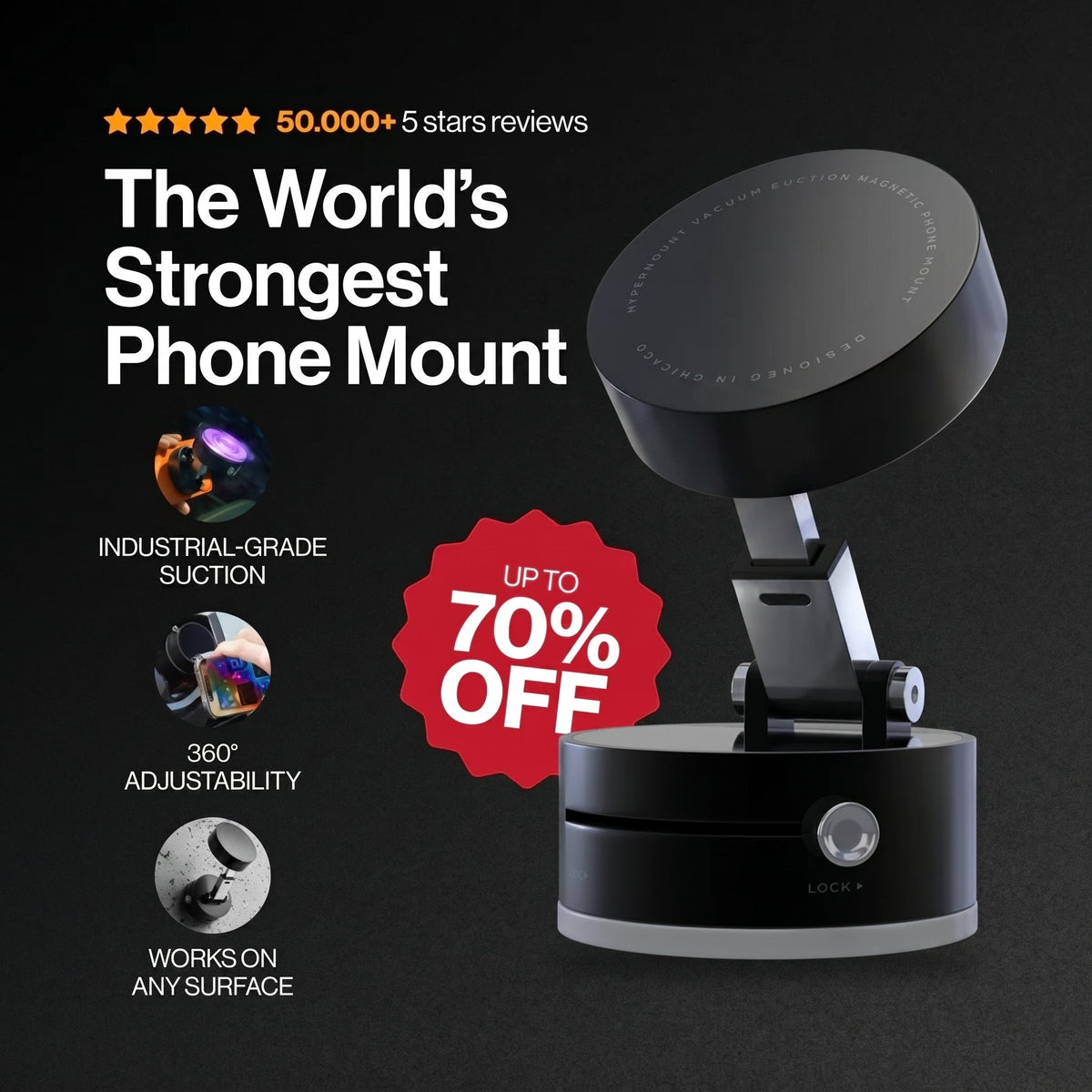 HyperMount Vacuum Phone Holder – Stick, Twist, Lock